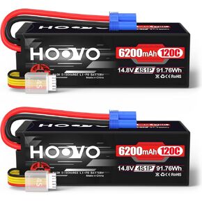 هووفو بطارية ليثيوم بوليمر 4S 14.8 فولت 5500mAh 120C تعمل بجهاز تحكم عن بعد مع موصل EC5 متوافق مع ارما كراتون 8S RC باجي تراجي كراولر مونستر كار قارب شاحنة، عبوتان
