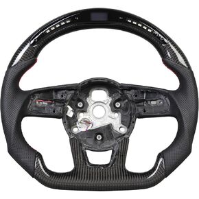 Real Carbon Fiber Smart Steering Wheel Perforated Leather with 20 LED Shift Indicator Grip and Hand-Stitched D-shaped Flat-bottom Steering Wheel for Audi RS3/RS4/RS8/S3/S4/S5/A3/A4/A5