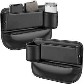 2 PCS CAR SET GAP Filler Organizer ، منظم إكسسوارات السيارات الجلدية للنساء ، حامل الكأس للسيارة ، حشو الفجوة على السائق والمقعد الأمامي ، تخزين المقاعد القابل للتعديل للهواتف والمفاتيح