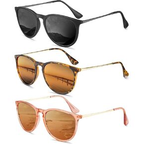 Sunglasses Womens Polarized Sunglasses-Women: Retro Round Sun Glasses with UV400 Protecion Trendy 3 Pack