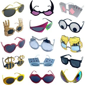 16 Pack Funny Sunglasses Novelty Party Glassses Masks for Adults Cool Shaped Funny Party Eyeglasses, Photo Booth Props Sunglasses Dress Up Costume Sunglasses Pack