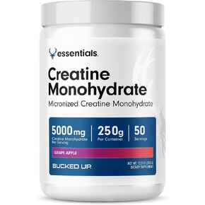 Bucked Up Grape Apple Creatine for Women and Men - Easy to Mix Vegetarian - Flavored Creatine Monohydrate Powder - Made in USA - 5G Per Serving - 50 Servings - 250 Grams Per Container