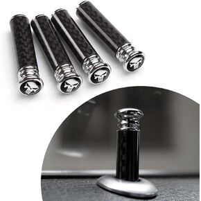 4 PCS Car Door Lock Bolt Pin, Carbon Fiber Pattern Alloy Tusked Skull-Shaped Door Handle Knob Bolt Cover, Personalized Modification Accessories, for Most Cars, SUVs, Trucks, Vans (Black)