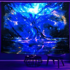 Onivein Blacklight Tree of Life Tapestry UV Reactive Galaxy Space Tapestries Aesthetic Tree Starry Sky Stars Tapestry Wall Hanging Decor for Bedroom (50" x 60")
