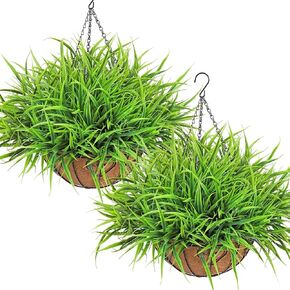 KHOYIME Artificial Hanging Plants with Basket 2PCS Fake Boston Fern Baskets, Outdoor Faux Greenery Stems Hanging Decor UV Resistant Indoor Outside Decorations for Home Garden Porch Balcony Patio Yard
