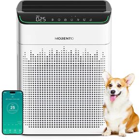 أجهزة تنقية الهواء Morento للمنزل غرفة كبيرة تصل إلى 1690 قدم مربع مع PM 2.5 جودة الشاشة WiFi و Alexa مدخل هواء مزدوج على الوجهين للدخان والرائحة 1 حزمة+2 حزمة HEPA مرشحات بيضاء