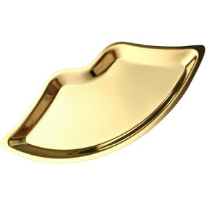 Jewelry Tray Earrings Bracelet Necklace Jewelry Rack Stainless Steel Display Stand Lip Shaped Tray Stainless Steel Storage Jewelry, 24x11cm, Gold