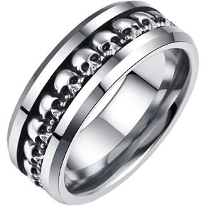 NUNCAD خواتم رجالي 925 فضة الجمجمة البطانة 8 مللي متر القوطية شيطان الجمجمة رئيس حلقة كربيد التنغستن الفايكنج مجوهرات هدية الراحة تناسب حجم 8-11 in Kuwait