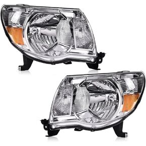 PIT66 LED Tube Projector Headlights Headlamps W/O Bulbs Compatible with Toyota Tacoma 2005-2011 Headlamps Clear Lens Chrome Housing Amber Reflector