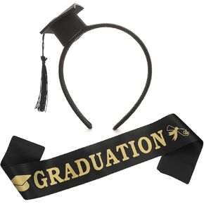 Graduation Cap Headband 2025 Graduation Hat Hair Bands and Graduation Sash Graduation Hair Accessories for Student Photo Props Grad Party Favors Supplies 2Pcs