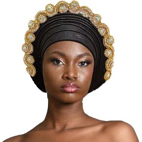 Classic African Head Wrap Auto Gele Headties Women's Turban Hats Beading Wedding Nigerian Fashion Headbands