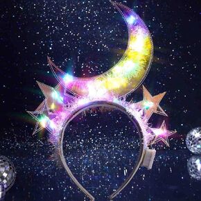DRESBE Light Up Star Moon Headband LED Headbands Party Hair Accessories for Women (Colorful Light)
