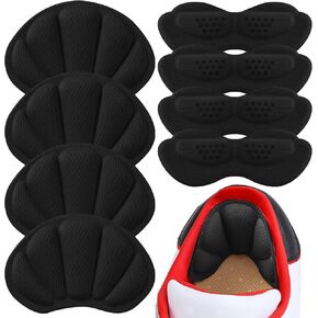 Adhesive Heel Cushion Inserts, Reusable Back of Heel Grips Pads for Too Big Loose Shoes, Heel Guards Liners for Women Men, 4PCS-Black+4PCS-Black