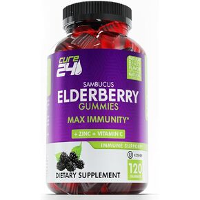 Sambucus Elderberry Gummies + Vitamin C + Zinc for Kids & Adults, X3 Immune Support, Natural Flavors + Ingredients, Vegan, Non-GMO, Made in USA (120)