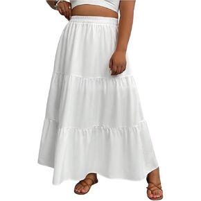 Women's Boho Plus Size Long Maxi Skirt High Waisted Flowy Tiered Ruffle Skirts