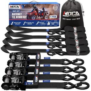 MOCA Hight Duty Ratchet Tie أسفل الأشرطة - 5200 رطل قوة كسر 1.6 "× 8 '، وتشمل 4 مقابض مبطنة من السقاطة الثقيلة وخطافات chromoly s المغلفة و 4 حلقة الربط الناعمة