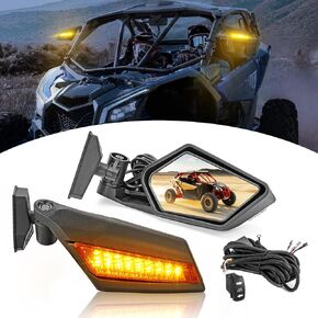 مرايا السباق الجانبية لـ WSays UTV مع مصابيح إشارة الدوران LED وتسخير الأسلاك متوافقة مع Can Am Maverick X3 XDS XRS MAX R Turbo 2017-2025