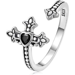 VOROCO 925 Sterling Silver Adjustable Open Ring Trendy Elegant Unique Open Ring Flower Cross Ring for Women Jewelry Gift