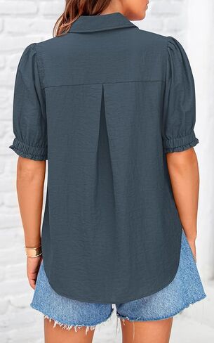 Prettygarden Womens Summer Summer Button Button Down Down Terts V Neck Collared Tops Dust Disual Plouse مع جيوب in Saudi Arabia