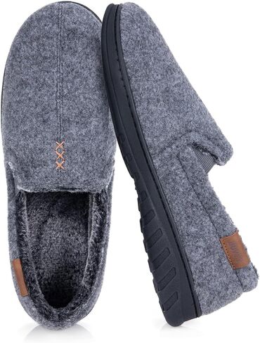 House Slippers for Men Moccasins - Memory Foam Indoor Outdoor Slip-on Loafers with Warm Soft Wool in Saudi Arabia