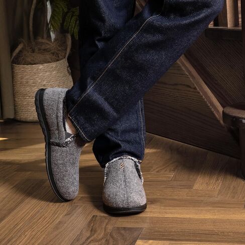 House Slippers for Men Moccasins - Memory Foam Indoor Outdoor Slip-on Loafers with Warm Soft Wool in Saudi Arabia