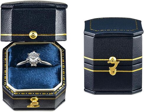 TAIMY Classical Victorian Style Wedding Tiny Ring Box, Handcrafted Gift Ring Box Proposal Pocket Size Small Keepsake Jewelry Box(Blue, Square Octagon) in Saudi Arabia