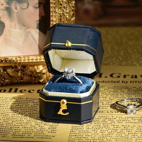 TAIMY Classical Victorian Style Wedding Tiny Ring Box, Handcrafted Gift Ring Box Proposal Pocket Size Small Keepsake Jewelry Box(Blue, Square Octagon) in Saudi Arabia
