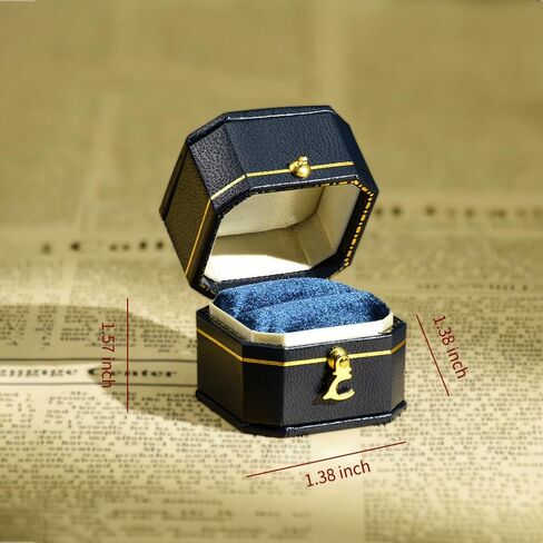 TAIMY Classical Victorian Style Wedding Tiny Ring Box, Handcrafted Gift Ring Box Proposal Pocket Size Small Keepsake Jewelry Box(Blue, Square Octagon) in Saudi Arabia