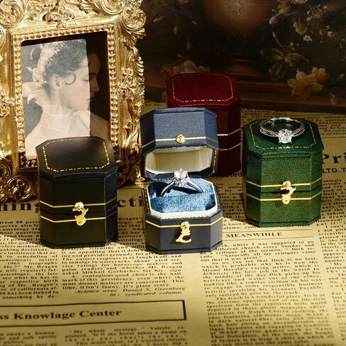 TAIMY Classical Victorian Style Wedding Tiny Ring Box, Handcrafted Gift Ring Box Proposal Pocket Size Small Keepsake Jewelry Box(Blue, Square Octagon) in Saudi Arabia