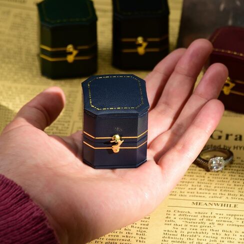 TAIMY Classical Victorian Style Wedding Tiny Ring Box, Handcrafted Gift Ring Box Proposal Pocket Size Small Keepsake Jewelry Box(Blue, Square Octagon) in Saudi Arabia