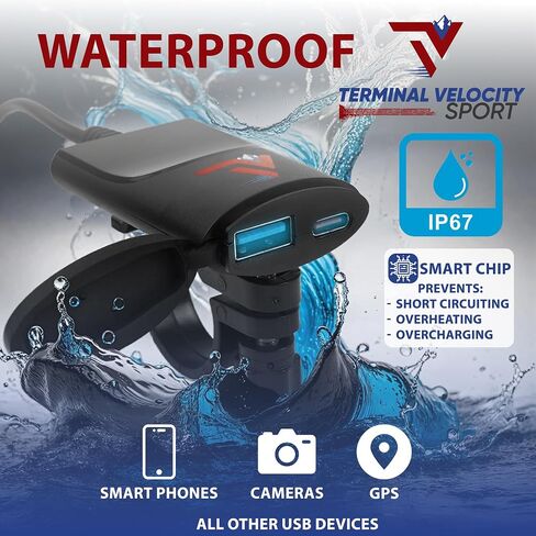 Motorcycle Phone Mount with 12V Dual USB-C Cell Phone Charger/from TV Sport Cycle Accessories / 1s Speed Phone Holder and Rapid USB-C Charger Waterproof Port/Mirror Mount & Rain Cover Included in Kuwait