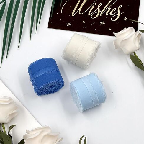 3 Rolls Handmade Chiffon Silk Ribbon, Dark Green Ribbons Set for Wedding Invitations, Bridal Bouquets, Gifts Wrapping, DIY Crafts, 1.5" x 7Yd in Kuwait
