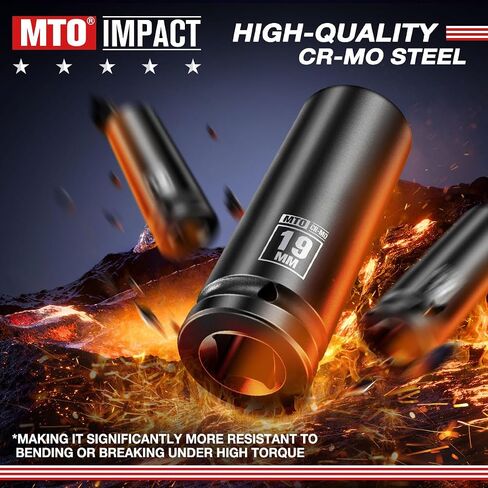 1/2" Drive 19mm Deep Impact Socket, 6 Pt. Metric Socket, CR-MO Steel & Anti-Corrosion Coating for Heavy-Duty Use in Saudi Arabia