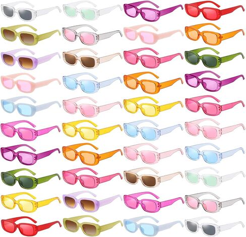 Pibupibu Wholesale 40 Pairs 90s Retro Rectangle Sunglasses Bulk Adults Unisex, Fun Colorful Y2k Glasses Party Favors in Kuwait