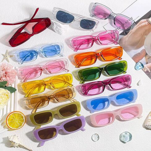 Pibupibu Wholesale 40 Pairs 90s Retro Rectangle Sunglasses Bulk Adults Unisex, Fun Colorful Y2k Glasses Party Favors in Kuwait