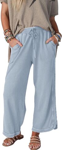 Womens Wide Leg Pants Casual High Waisted Palazzo Pants Lightweight Summer Flowy Beach Pants with Pockets in Saudi Arabia