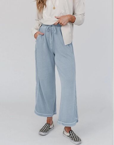 Womens Wide Leg Pants Casual High Waisted Palazzo Pants Lightweight Summer Flowy Beach Pants with Pockets in Saudi Arabia