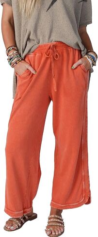 Womens Wide Leg Pants Casual High Waisted Palazzo Pants Lightweight Summer Flowy Beach Pants with Pockets in Saudi Arabia