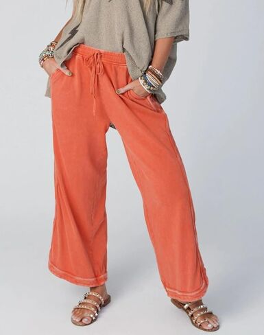 Womens Wide Leg Pants Casual High Waisted Palazzo Pants Lightweight Summer Flowy Beach Pants with Pockets in Saudi Arabia