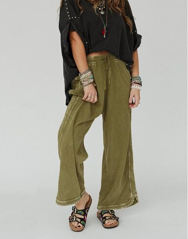 سروال عريض الساق عريض غير رسمي بصراحة قصر بيرزو خفيفة الوزن سراويل شاطئية الصيف مع جيوب in Kuwait