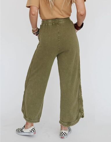 سروال عريض الساق عريض غير رسمي بصراحة قصر بيرزو خفيفة الوزن سراويل شاطئية الصيف مع جيوب in Kuwait