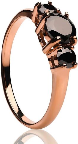OVIEDO JEWELRY Rose Gold Titanium Wedding Solitaire Ring, Anniversary & Engagement Black CZ Woman's Ring, Titanium Three Gem Solitaire Shiny Band in Saudi Arabia