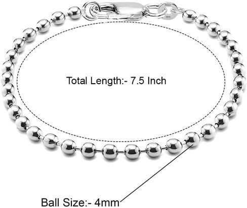 LECALLA 925 Sterling Silver Italian Round Round & Oval Bead Ball Ball Bracelet for Women | سوار سلسلة الكرة الفضية للسيدات (6.5 ، 7 ، 7.5 ، 8 بوصات) ، مصنوعة في إيطاليا in Kuwait