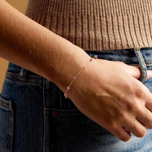 RS Pure by Ross-Simons 2.70 ct. t.w. Pink Tourmaline Bead Station Bracelet in 14kt Yellow Gold in Saudi Arabia