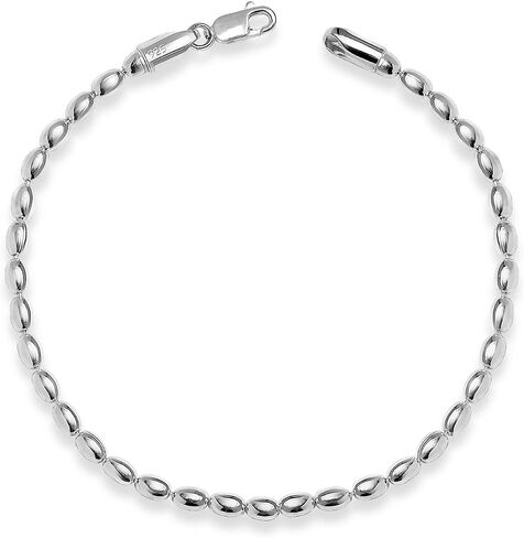 LECALLA 925 Sterling Silver Italian Round Round & Oval Bead Ball Ball Bracelet for Women | سوار سلسلة الكرة الفضية للسيدات (6.5 ، 7 ، 7.5 ، 8 بوصات) ، مصنوعة في إيطاليا in Kuwait