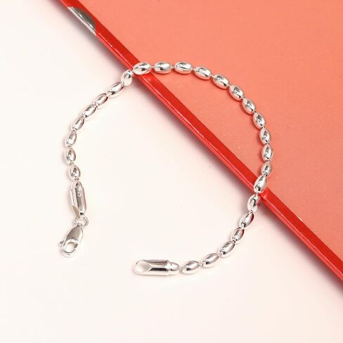 LECALLA 925 Sterling Silver Italian Round Round & Oval Bead Ball Ball Bracelet for Women | سوار سلسلة الكرة الفضية للسيدات (6.5 ، 7 ، 7.5 ، 8 بوصات) ، مصنوعة في إيطاليا in Kuwait