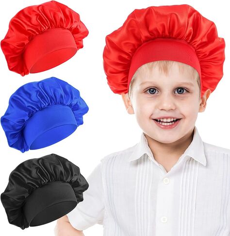 3 PCS Bonnets for Boys Girls Satin Hat Sleeping Hat Silky Silay Hair Wrap Wide Bonnet Cape Cap for Children in Saudi Arabia