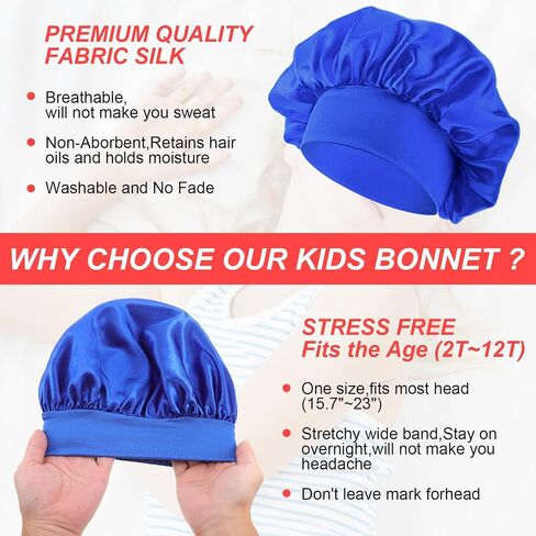 3 PCS Bonnets for Boys Girls Satin Hat Sleeping Hat Silky Silay Hair Wrap Wide Bonnet Cape Cap for Children in Saudi Arabia