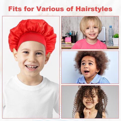 3 PCS Bonnets for Boys Girls Satin Hat Sleeping Hat Silky Silay Hair Wrap Wide Bonnet Cape Cap for Children in Saudi Arabia