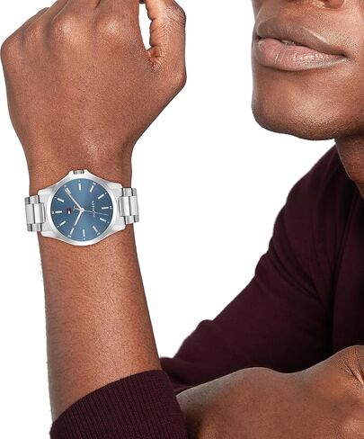 Tommy Hilfiger Men's 3H Quartz Watch, Stainless Steel Bracelet, Water Resistant 3 ATM, Modern and Stylish Timepiece, Gift for Him, 42mm in Saudi Arabia